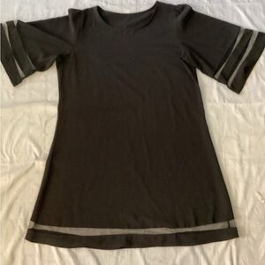 Elegant Black 3/4 Bell  Sleeves Dress with Sheer Accents
